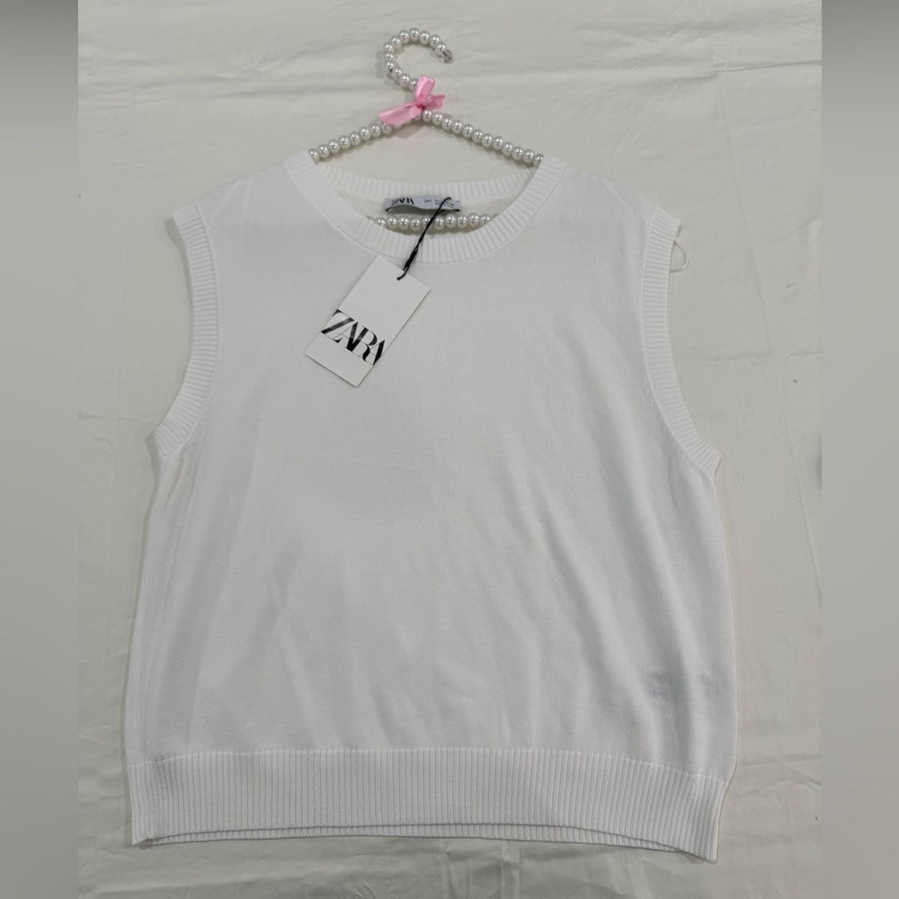 Zara White Sleeveless Boxy Tank Top